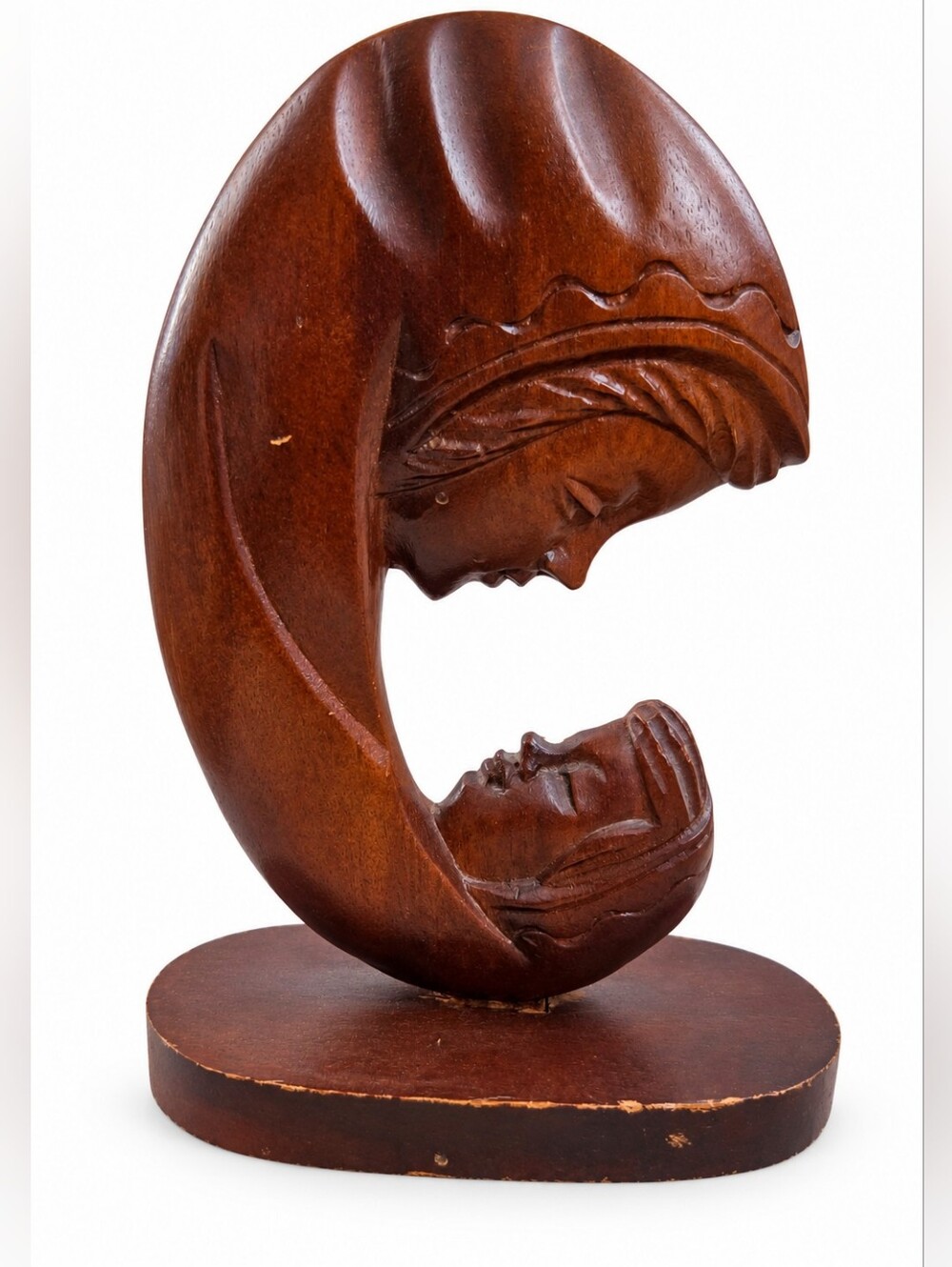 Carved Wood Virgin Mary & Baby Jesus Sculpture Madonna Child Religious Decor